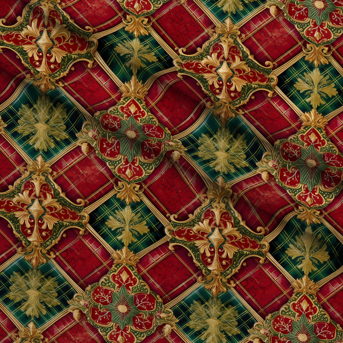Gilded Tartan Blooms Pattern 9 Fleece Fabric — fleece fabric folded close-up preview (mv-fleece-v1:lying)