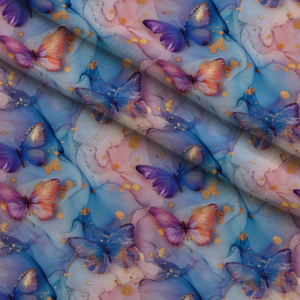 Gilded Wings Pattern 4 Fleece Fabric — fleece fabric folded close-up preview (mv-fleece-v1:lying)