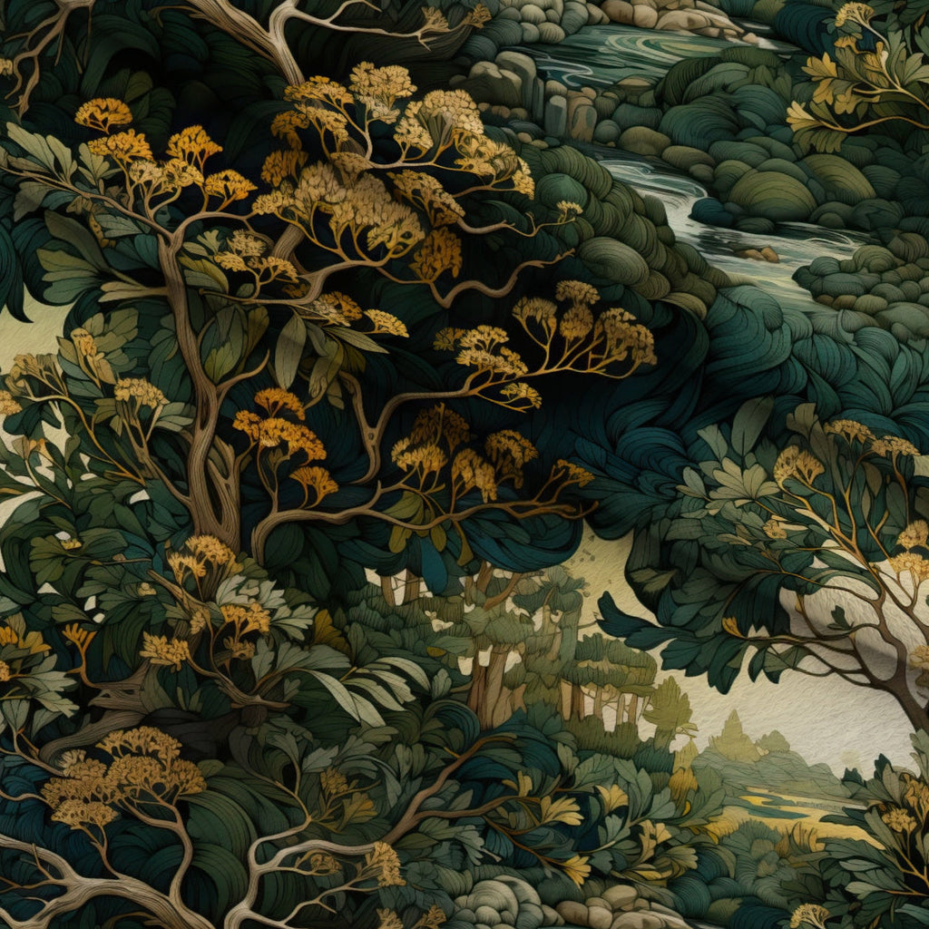 Gilded Woodland Pattern 10 Fleece Fabric — fleece fabric folded close-up preview (mv-fleece-v1:lying)