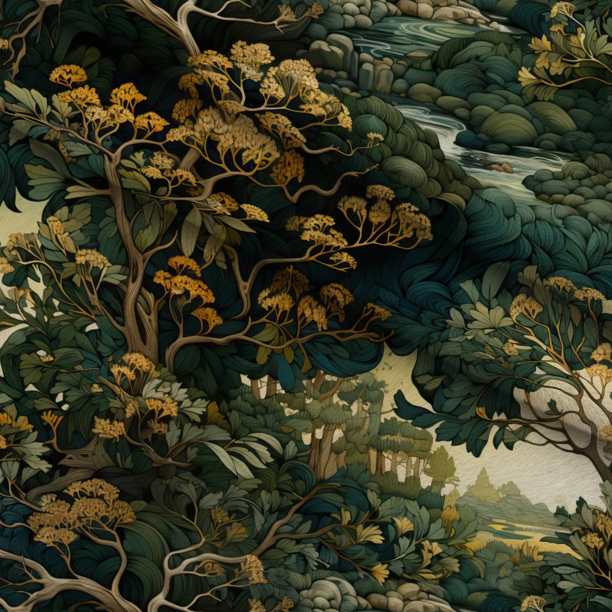 Gilded Woodland Pattern 10 Fleece Fabric — fleece fabric folded close-up preview (mv-fleece-v1:lying)