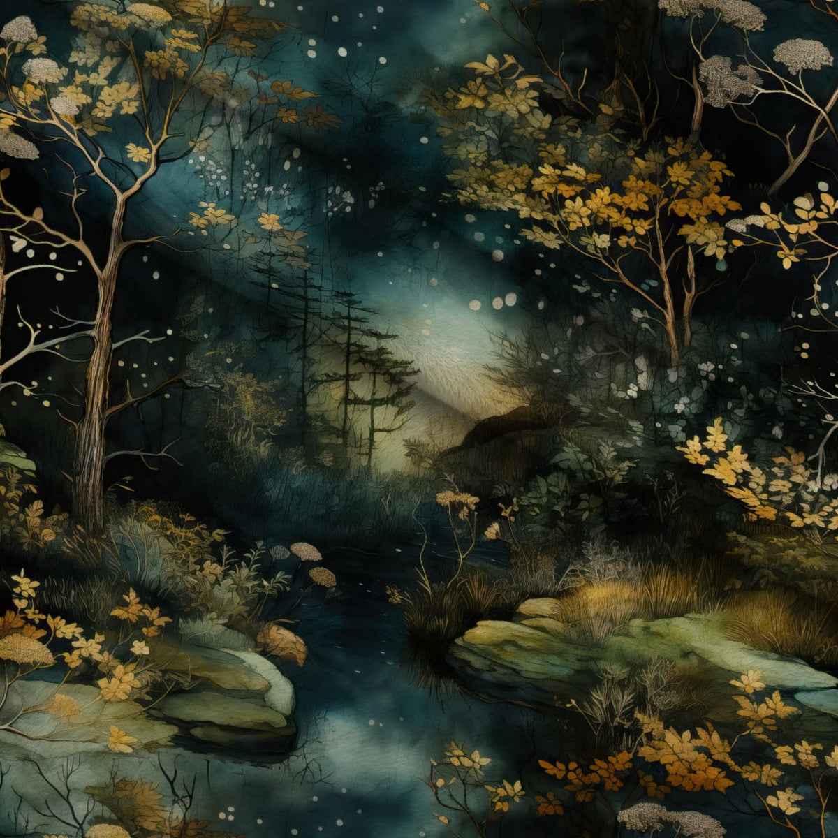 Gilded Woodland Pattern 6 Fleece Fabric — fleece fabric folded close-up preview (mv-fleece-v1:lying)