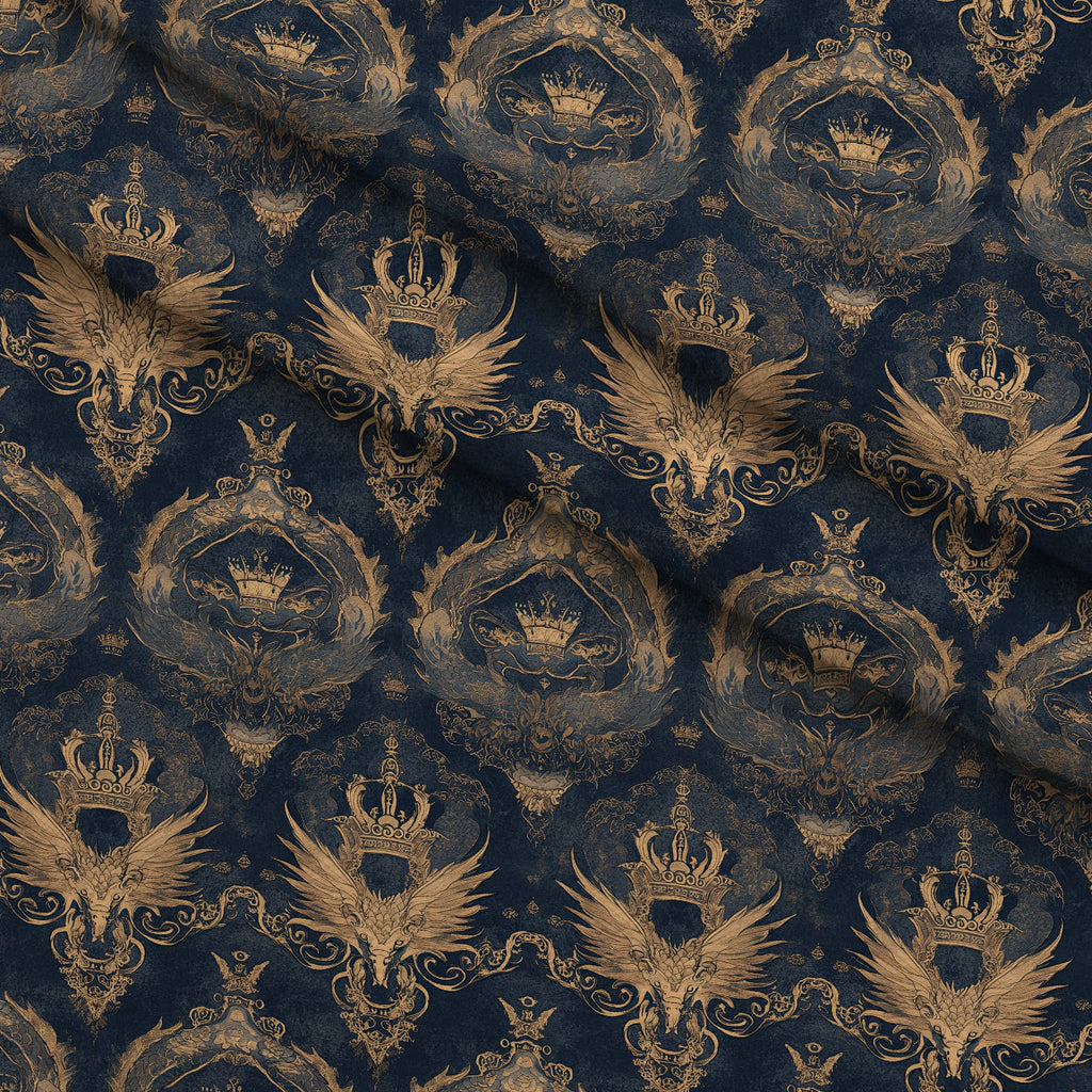 Gilded Wyvern Pattern 10 Fleece Fabric — fleece fabric folded close-up preview (mv-fleece-v1:lying)