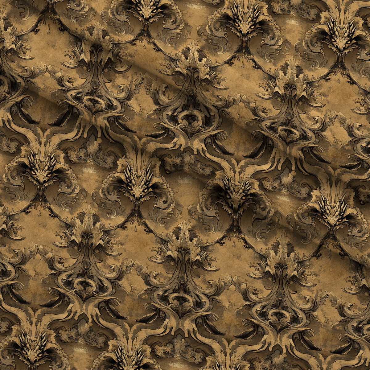 Gilded Wyvern Pattern 11 Fleece Fabric — fleece fabric folded close-up preview (mv-fleece-v1:lying)