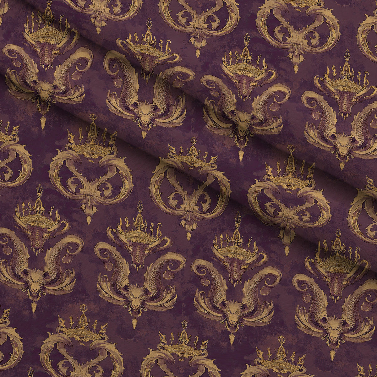 Gilded Wyvern Pattern 14 Fleece Fabric — fleece fabric folded close-up preview (mv-fleece-v1:lying)