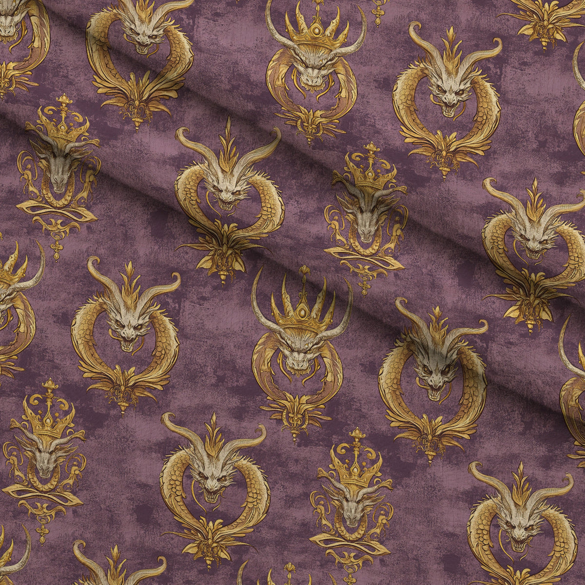 Gilded Wyvern Pattern 15 Fleece Fabric — fleece fabric folded close-up preview (mv-fleece-v1:lying)