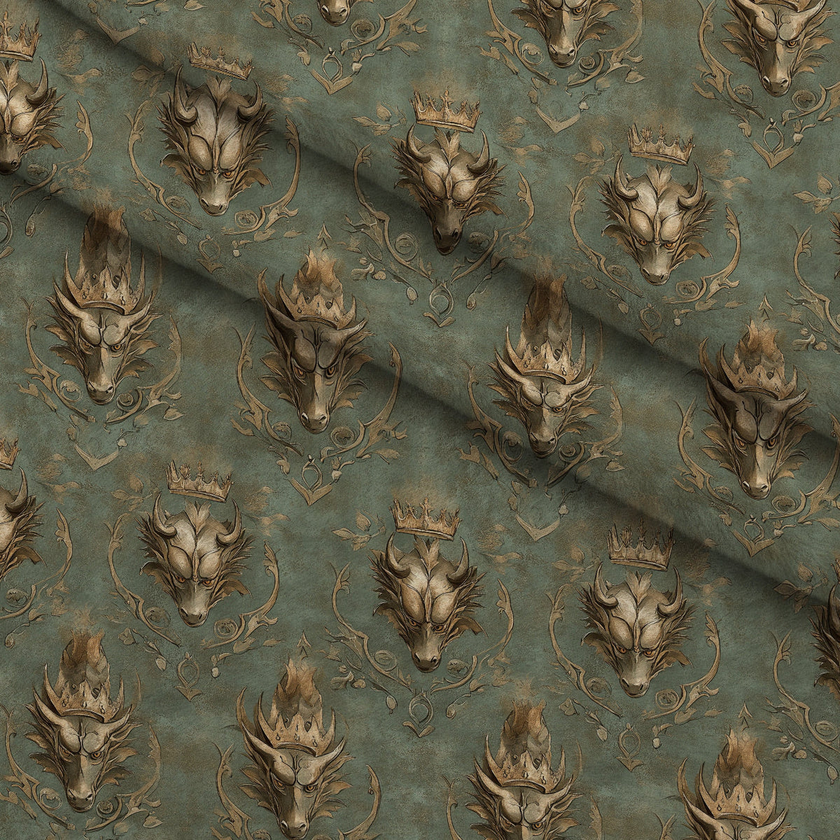 Gilded Wyvern Pattern 17 Fleece Fabric — fleece fabric folded close-up preview (mv-fleece-v1:lying)
