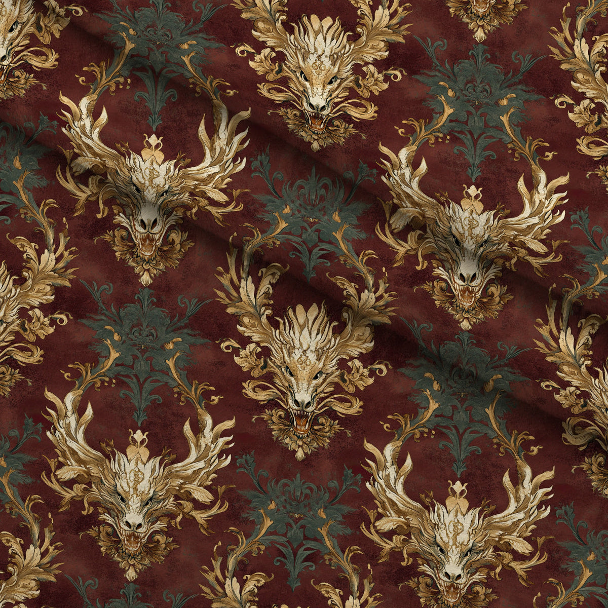 Gilded Wyvern Pattern 21 Fleece Fabric — fleece fabric folded close-up preview (mv-fleece-v1:lying)