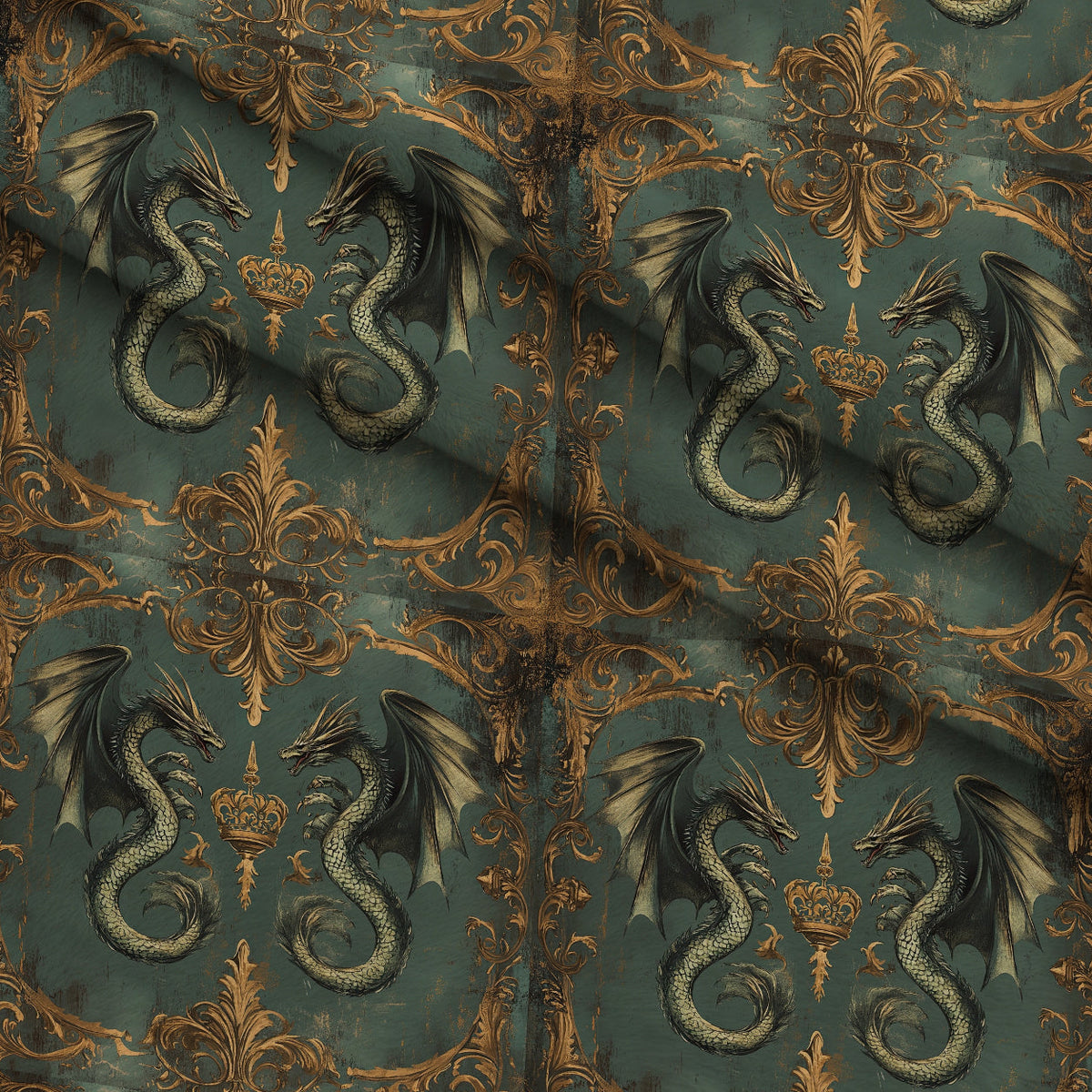 Gilded Wyvern Pattern 22 Fleece Fabric — fleece fabric folded close-up preview (mv-fleece-v1:lying)