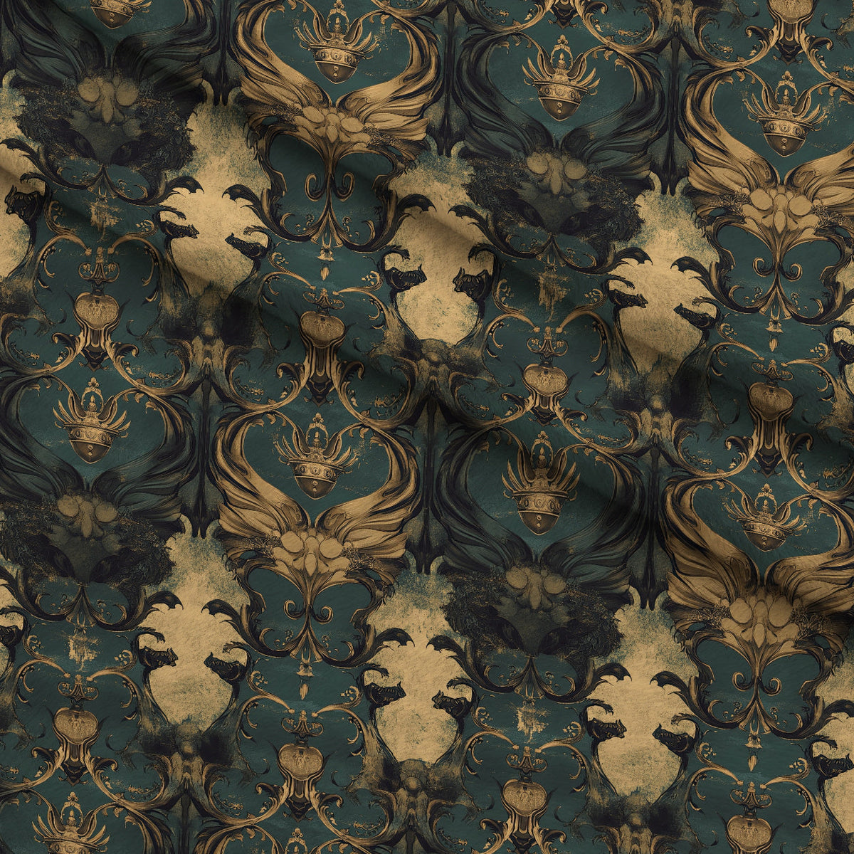 Gilded Wyvern Pattern 27 Fleece Fabric — fleece fabric folded close-up preview (mv-fleece-v1:lying)