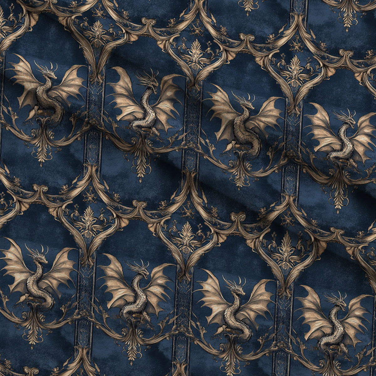 Gilded Wyvern Pattern 3 Fleece Fabric — fleece fabric folded close-up preview (mv-fleece-v1:lying)