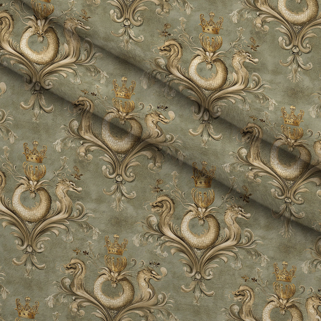 Gilded Wyvern Pattern 31 Fleece Fabric — fleece fabric folded close-up preview (mv-fleece-v1:lying)