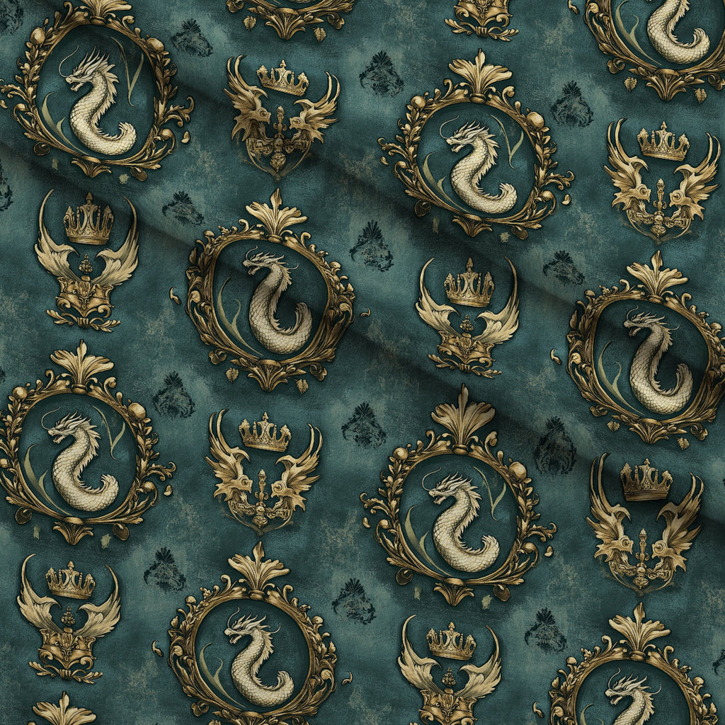 Gilded Wyvern Pattern 38 Fleece Fabric — fleece fabric folded close-up preview (mv-fleece-v1:lying)