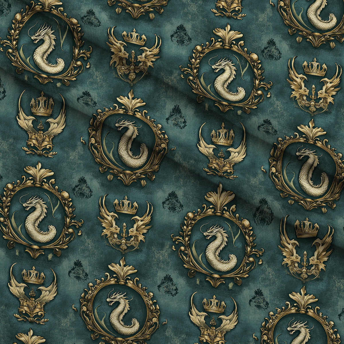 Gilded Wyvern Pattern 38 Fleece Fabric — fleece fabric folded close-up preview (mv-fleece-v1:lying)