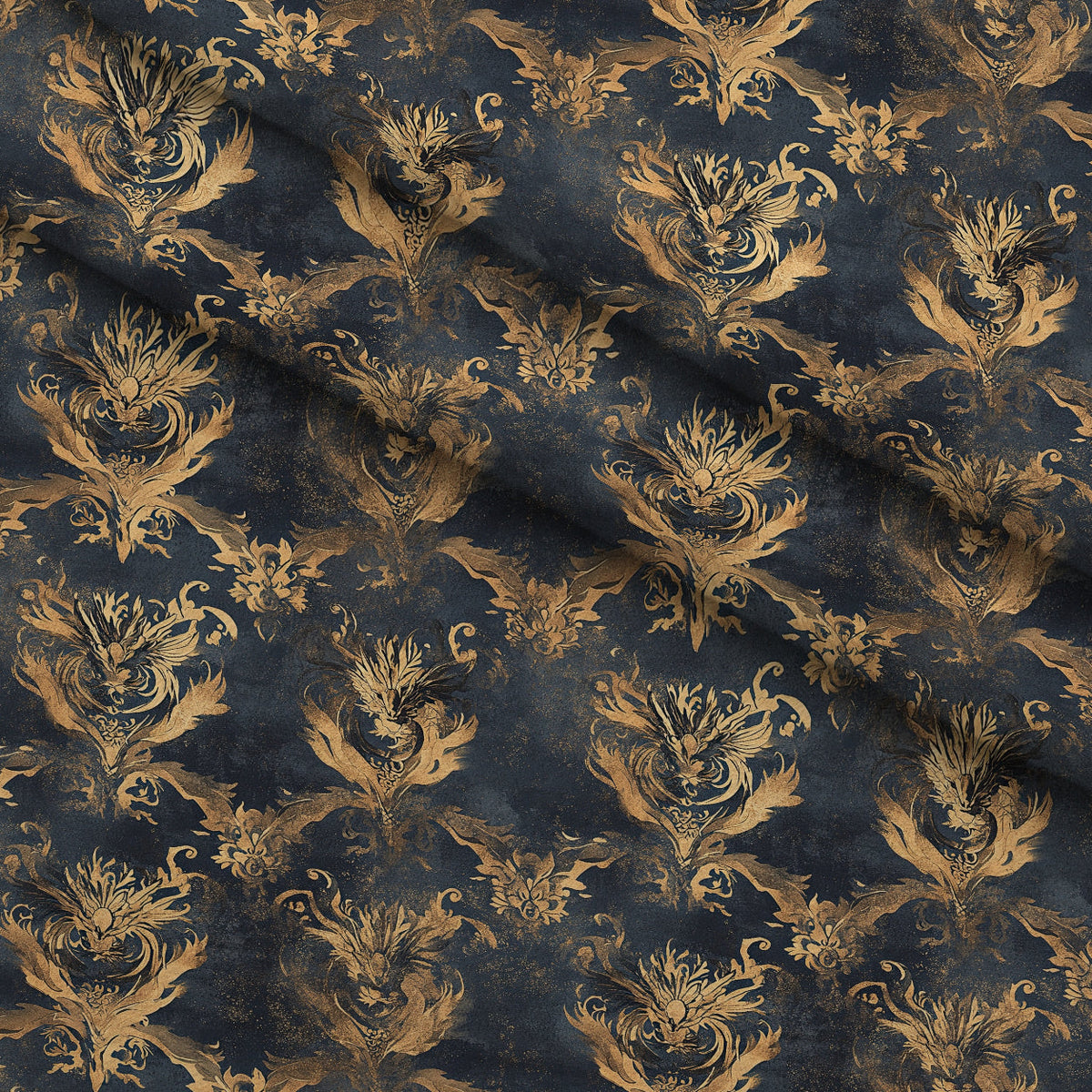Gilded Wyvern Pattern 4 Fleece Fabric — fleece fabric folded close-up preview (mv-fleece-v1:lying)