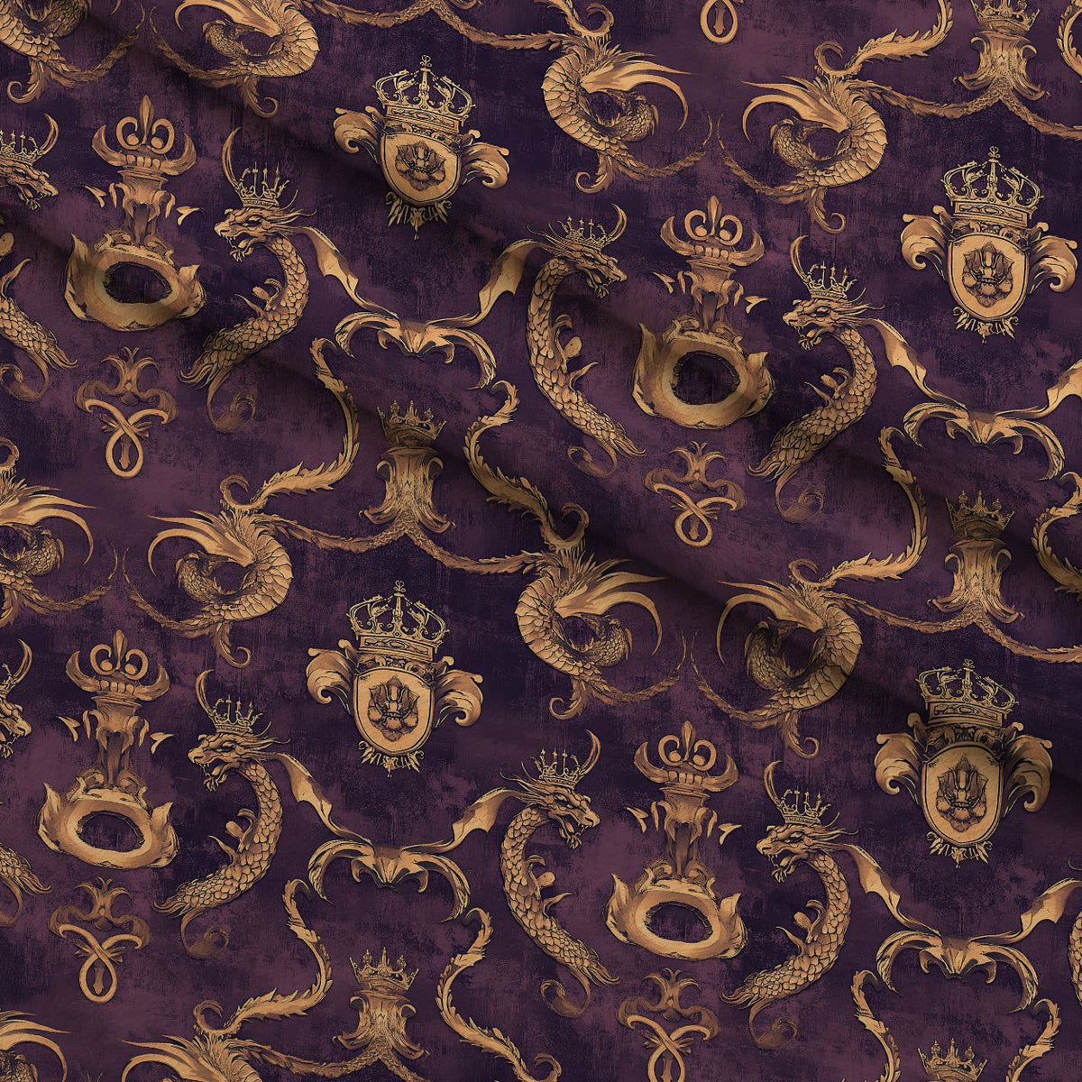 Gilded Wyvern Pattern 40 Fleece Fabric — fleece fabric folded close-up preview (mv-fleece-v1:lying)