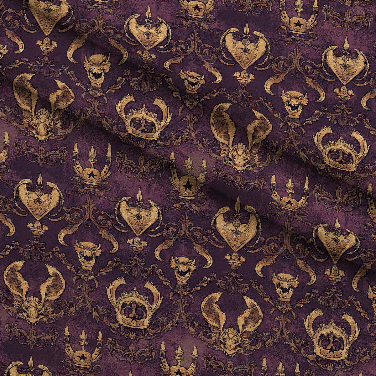 Gilded Wyvern Pattern 41 Fleece Fabric — fleece fabric folded close-up preview (mv-fleece-v1:lying)