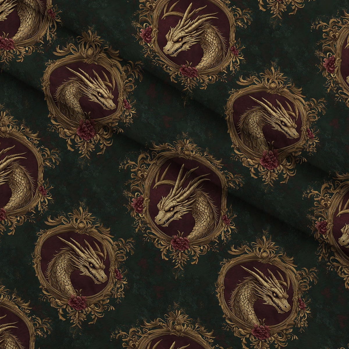 Gilded Wyvern Pattern 45 Fleece Fabric — fleece fabric folded close-up preview (mv-fleece-v1:lying)