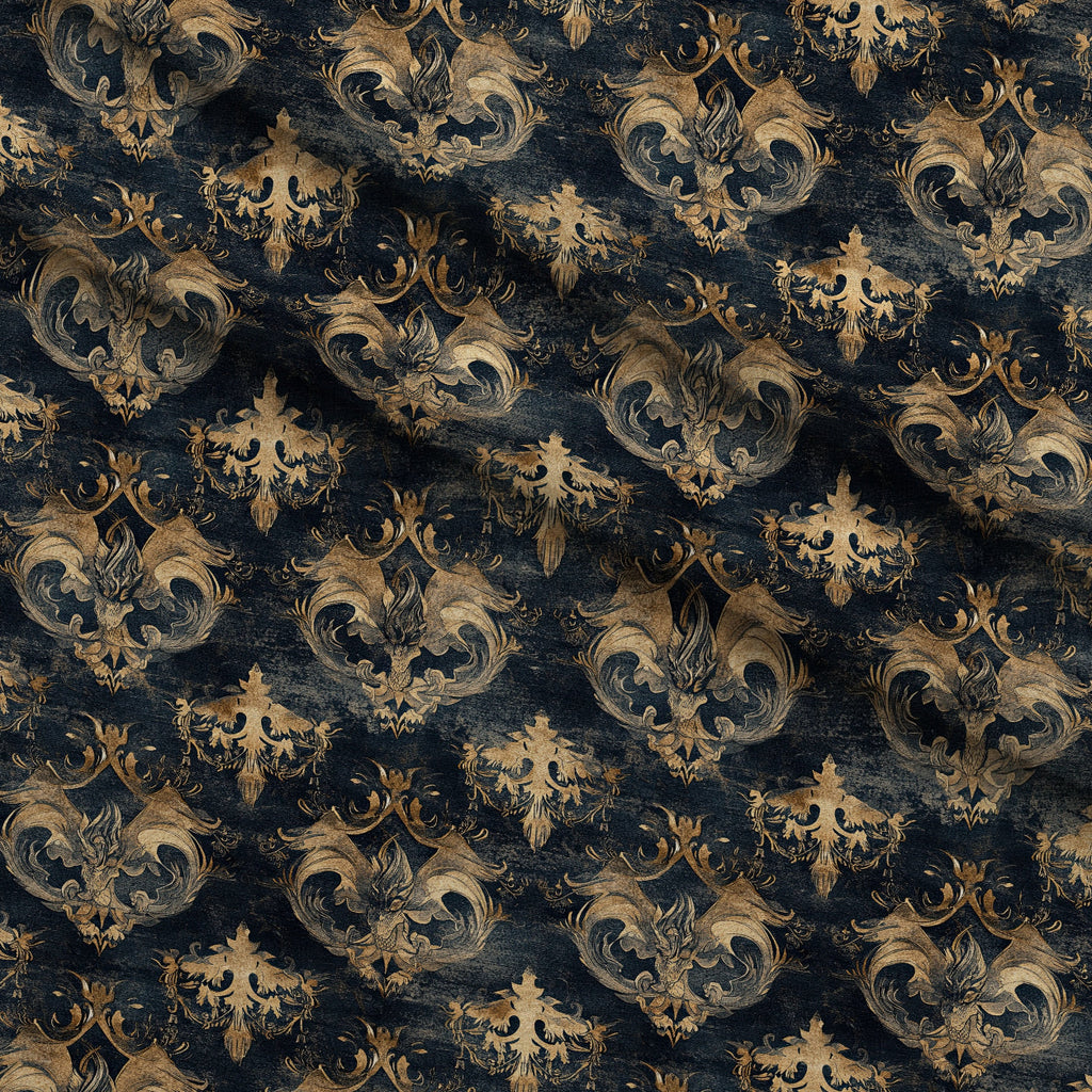 Gilded Wyvern Pattern 5 Fleece Fabric — fleece fabric folded close-up preview (mv-fleece-v1:lying)
