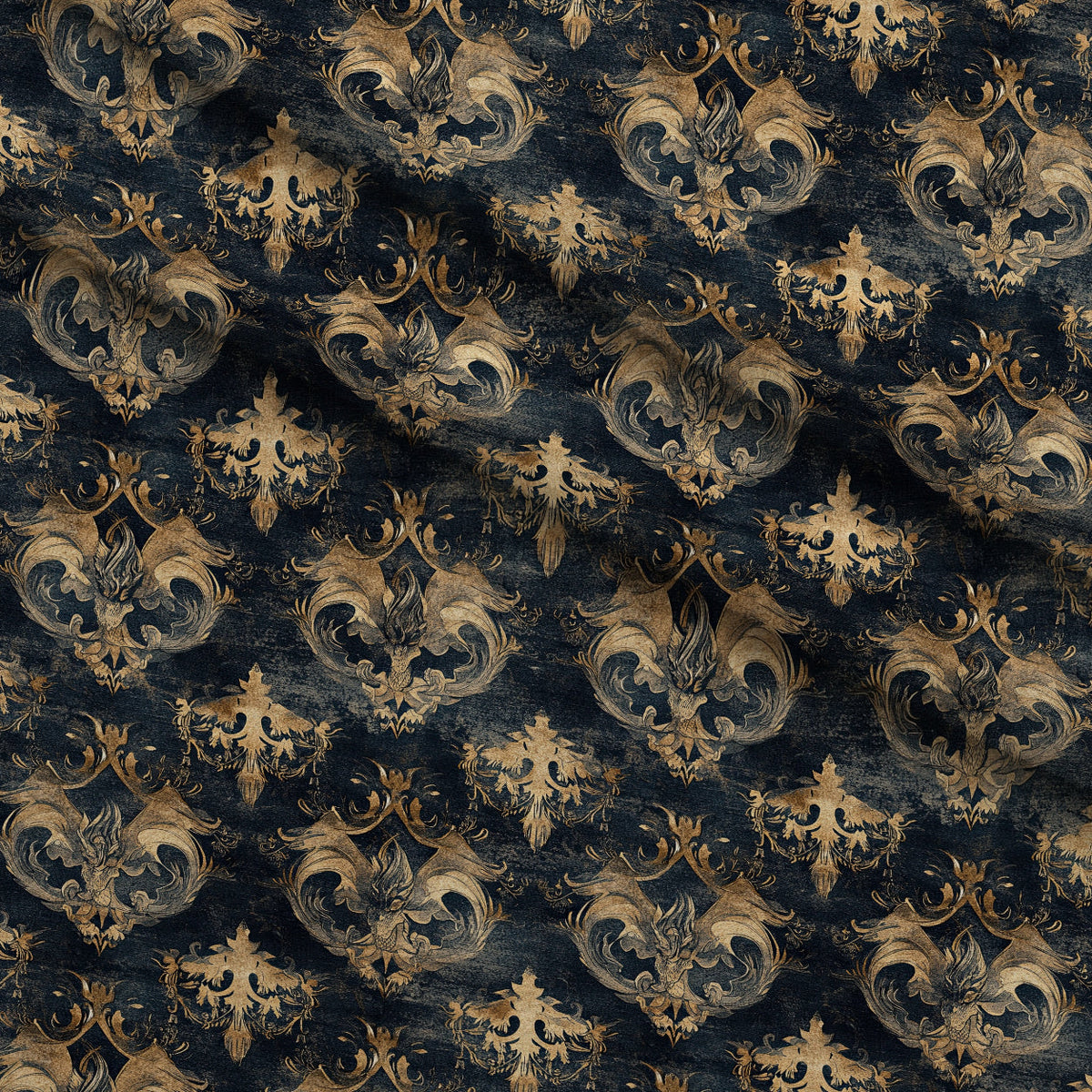 Gilded Wyvern Pattern 5 Fleece Fabric — fleece fabric folded close-up preview (mv-fleece-v1:lying)