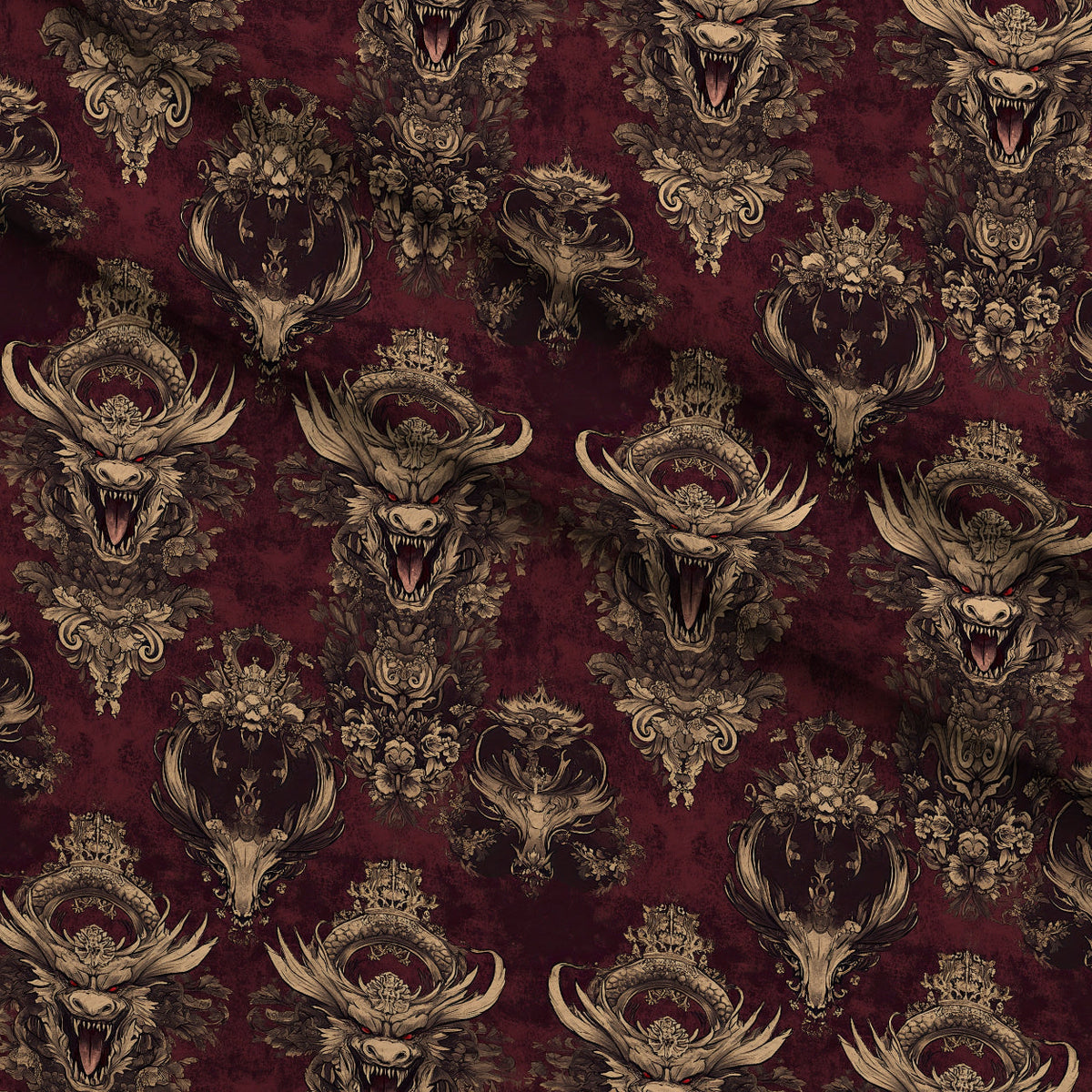 Gilded Wyvern Pattern 57 Fleece Fabric — fleece fabric folded close-up preview (mv-fleece-v1:lying)