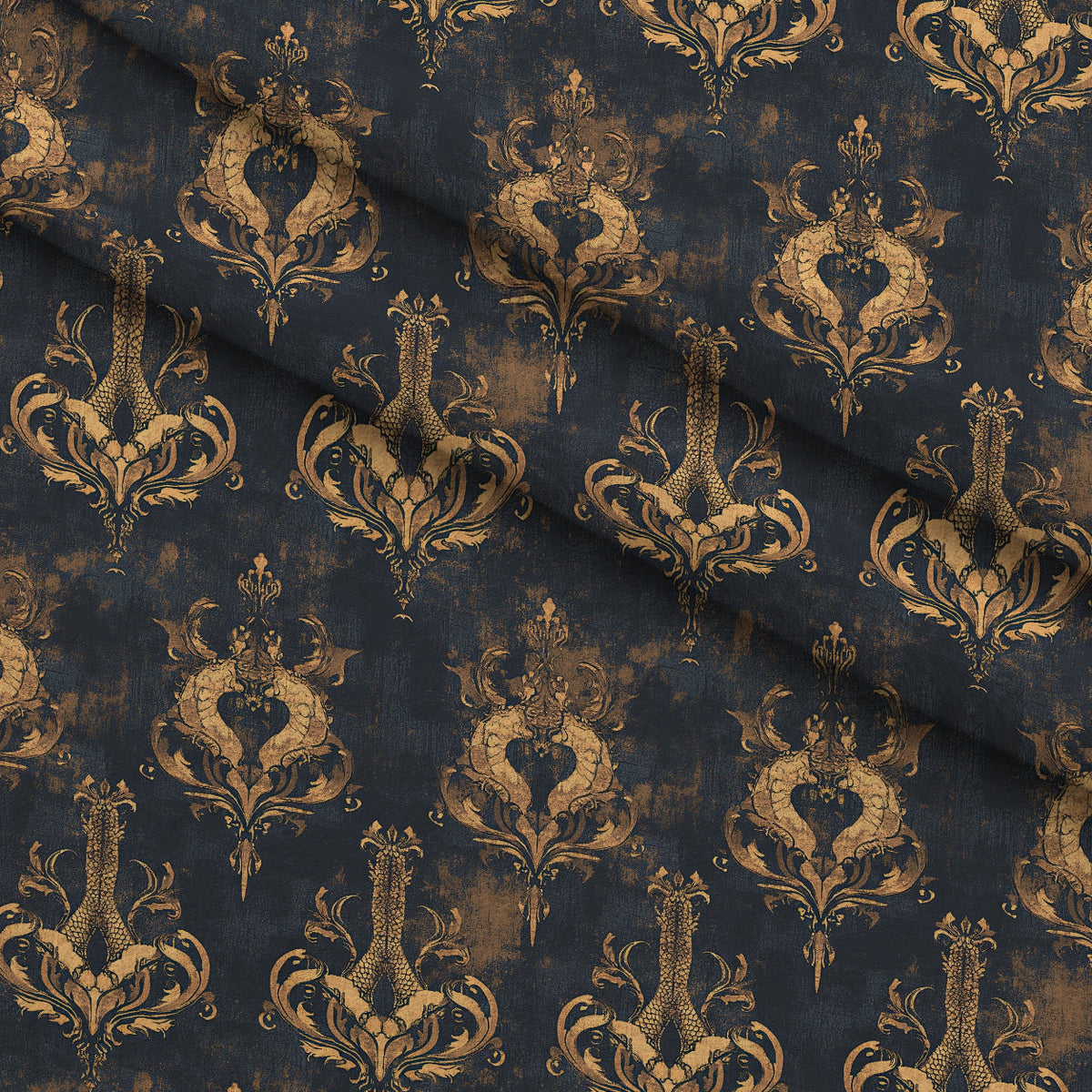 Gilded Wyvern Pattern 6 Fleece Fabric — fleece fabric folded close-up preview (mv-fleece-v1:lying)