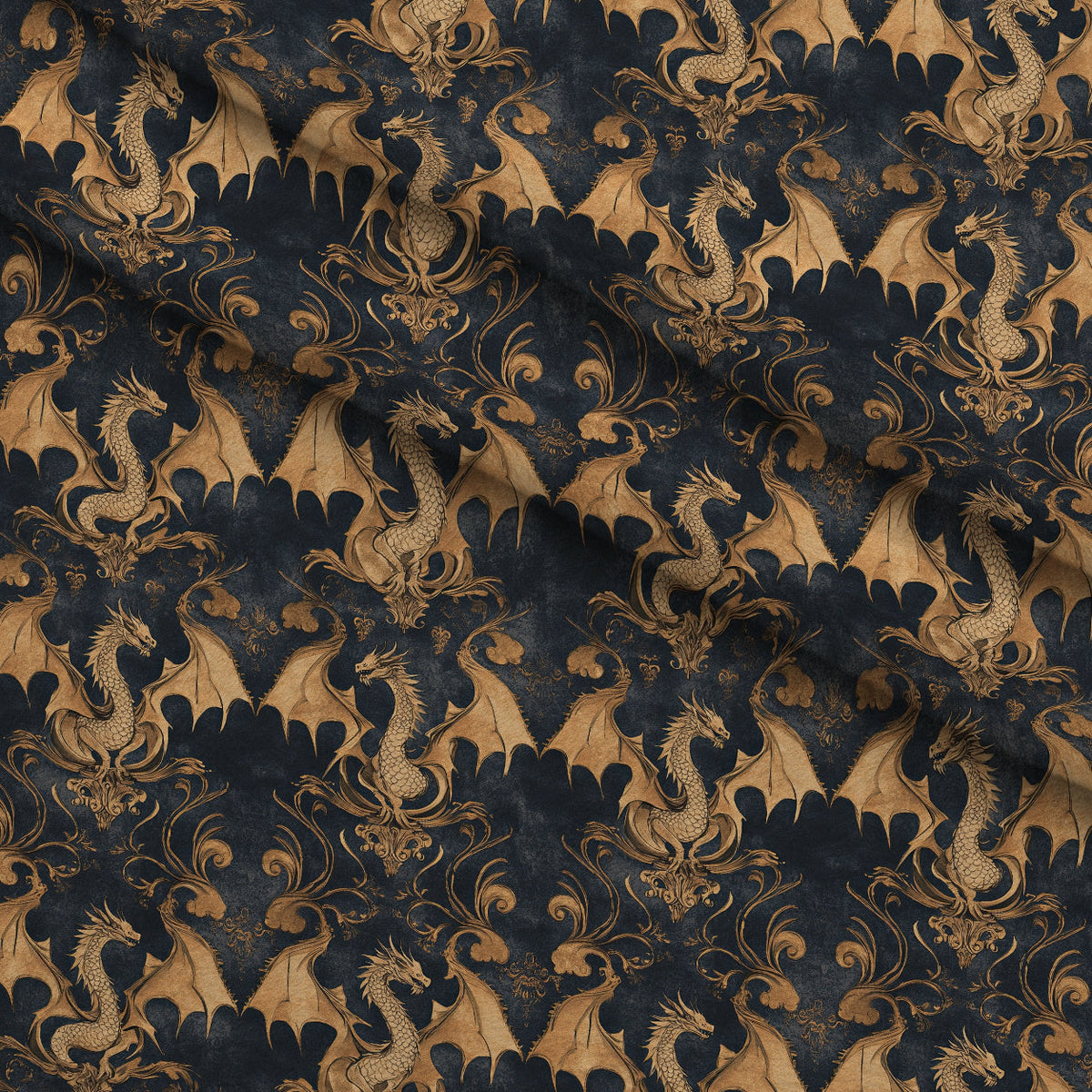 Gilded Wyvern Pattern 7 Fleece Fabric — fleece fabric folded close-up preview (mv-fleece-v1:lying)