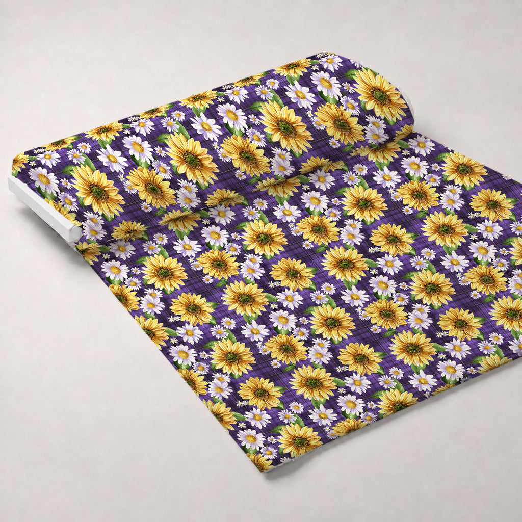 Gingham Daisies Pattern 1 Fleece Fabric — fleece fabric unrolled bolt preview (mv-fleece-v1:bolt)