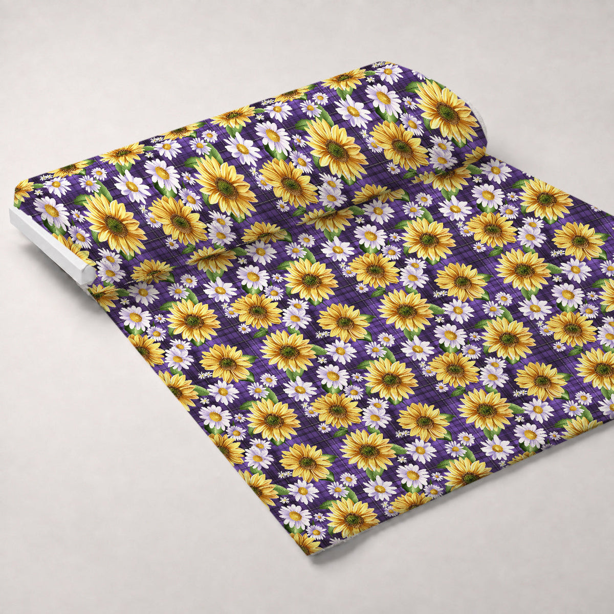 Gingham Daisies Pattern 1 Fleece Fabric — fleece fabric unrolled bolt preview (mv-fleece-v1:bolt)