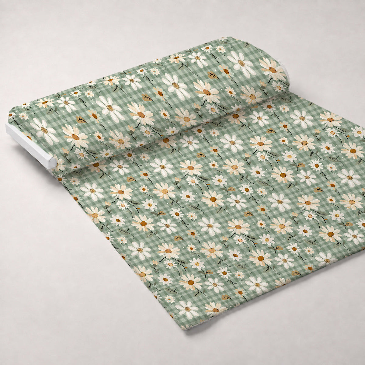 Gingham Daisies Pattern 10 Fleece Fabric — fleece fabric unrolled bolt preview (mv-fleece-v1:bolt)