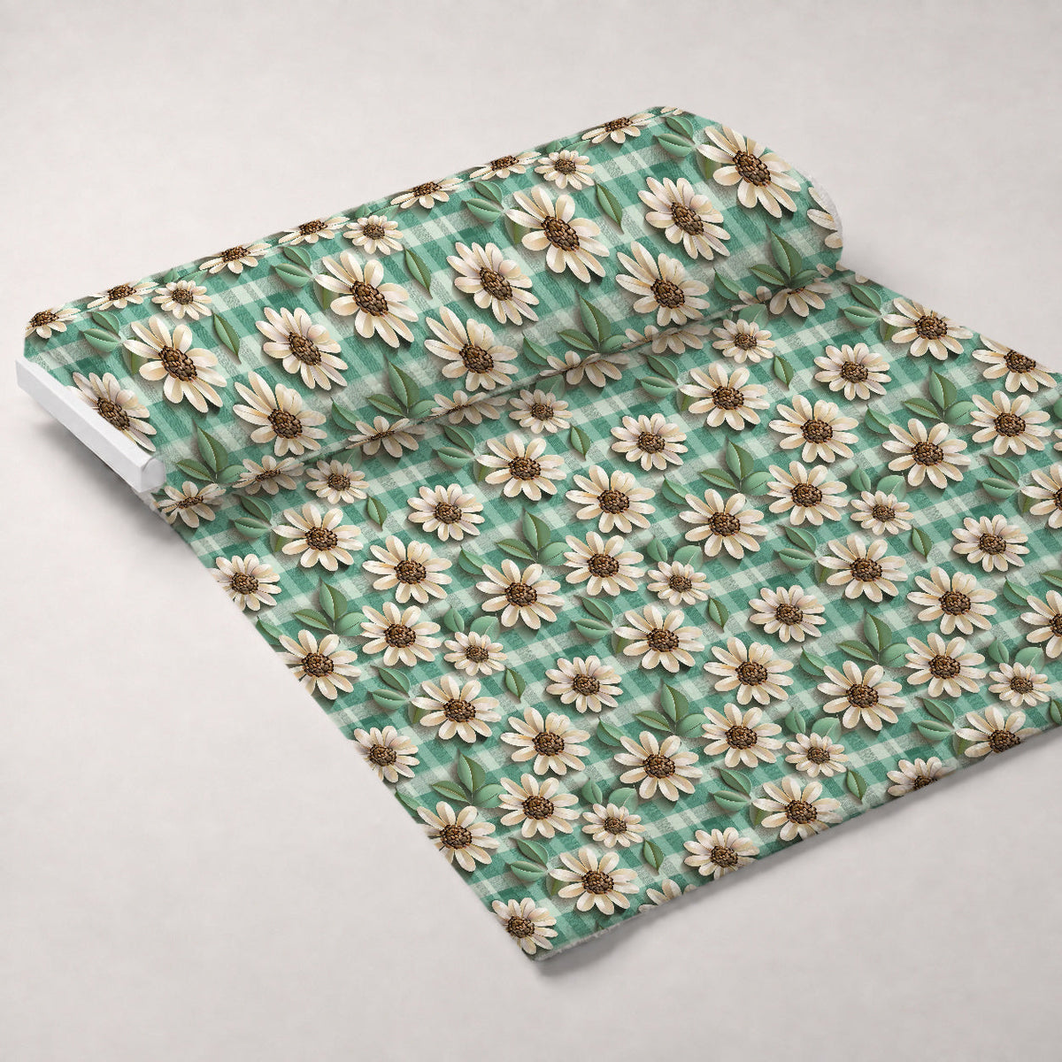 Gingham Daisies Pattern 11 Fleece Fabric — fleece fabric unrolled bolt preview (mv-fleece-v1:bolt)