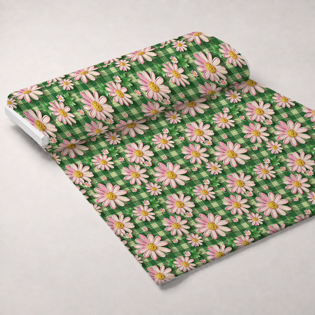 Gingham Daisies Pattern 12 Fleece Fabric — fleece fabric unrolled bolt preview (mv-fleece-v1:bolt)