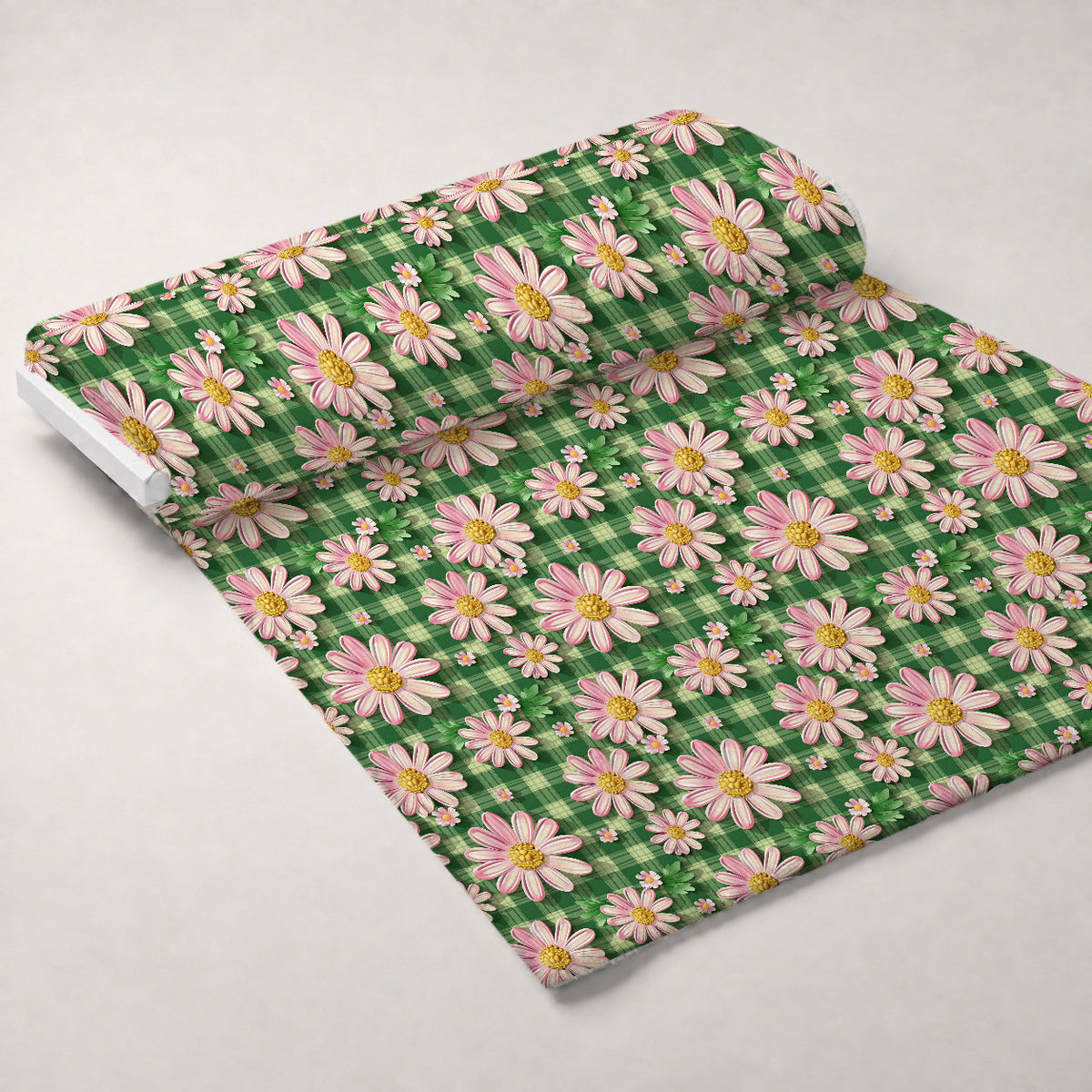 Gingham Daisies Pattern 12 Fleece Fabric — fleece fabric unrolled bolt preview (mv-fleece-v1:bolt)