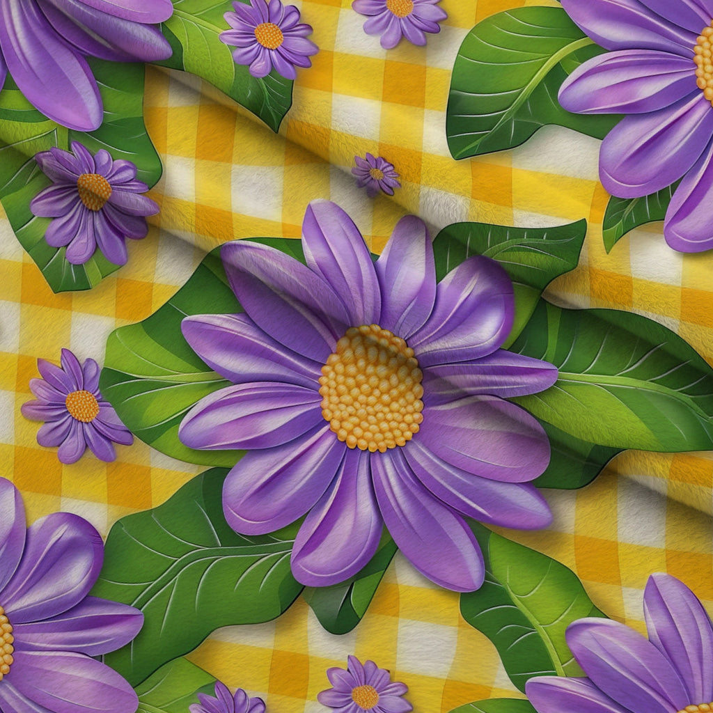 Gingham Daisies Pattern 14 Fleece Fabric — fleece fabric folded close-up preview (mv-fleece-v1:lying)