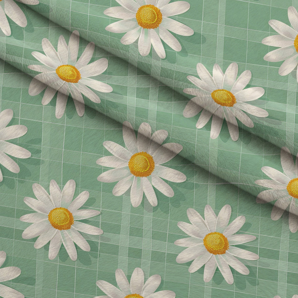 Gingham Daisies Pattern 17 Fleece Fabric — fleece fabric folded close-up preview (mv-fleece-v1:lying)