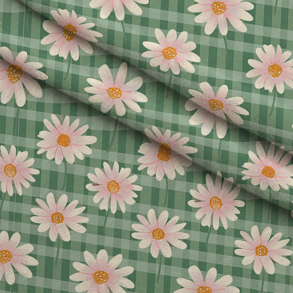 Gingham Daisies Pattern 18 Fleece Fabric — fleece fabric folded close-up preview (mv-fleece-v1:lying)