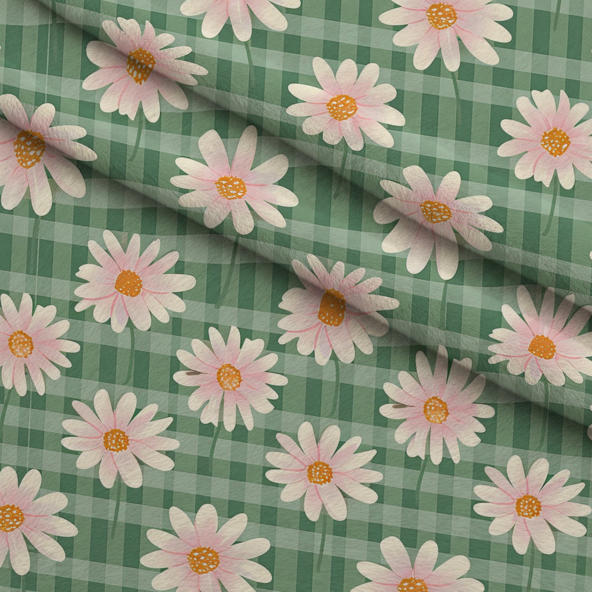 Gingham Daisies Pattern 18 Fleece Fabric — fleece fabric folded close-up preview (mv-fleece-v1:lying)