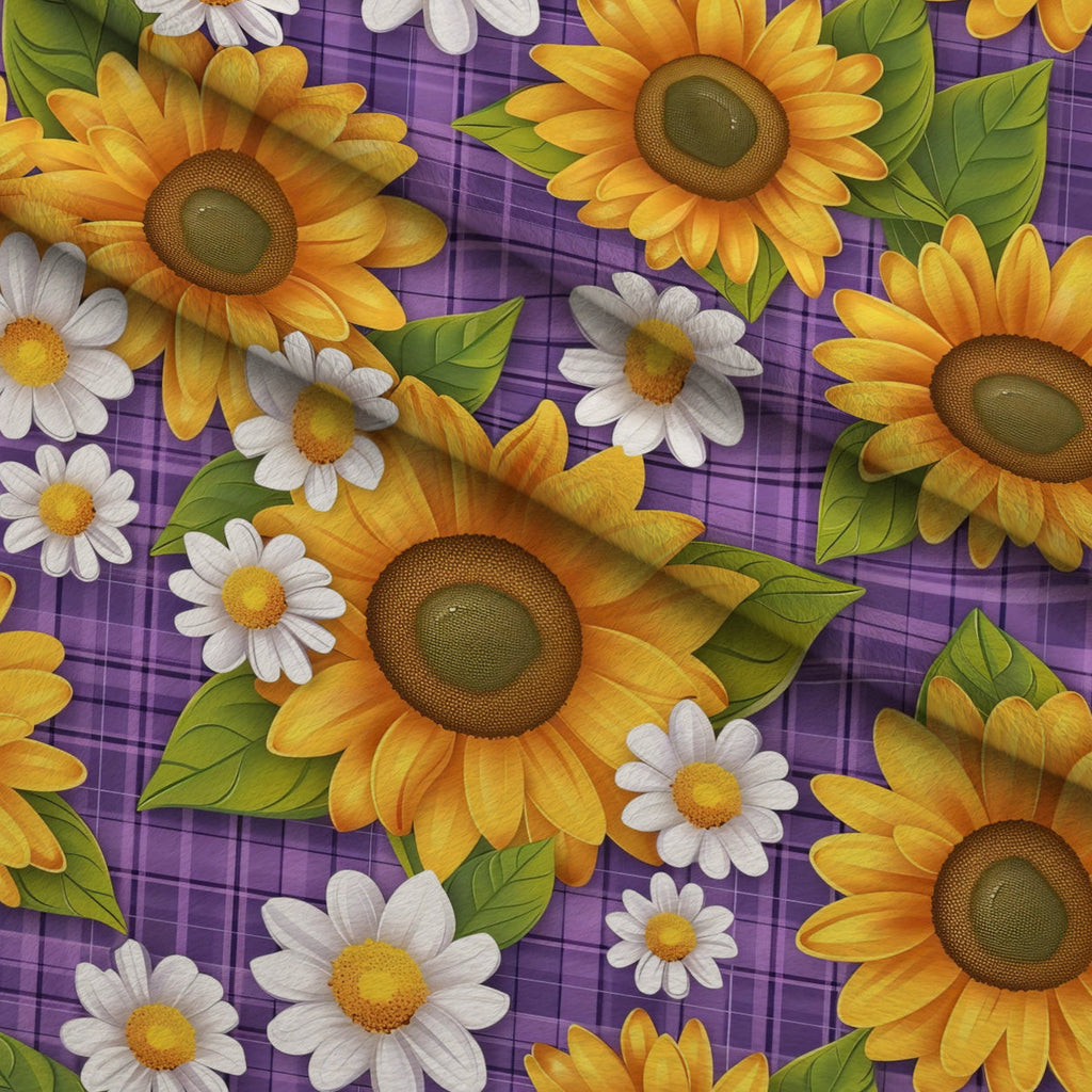 Gingham Daisies Pattern 19 Fleece Fabric — fleece fabric folded close-up preview (mv-fleece-v1:lying)