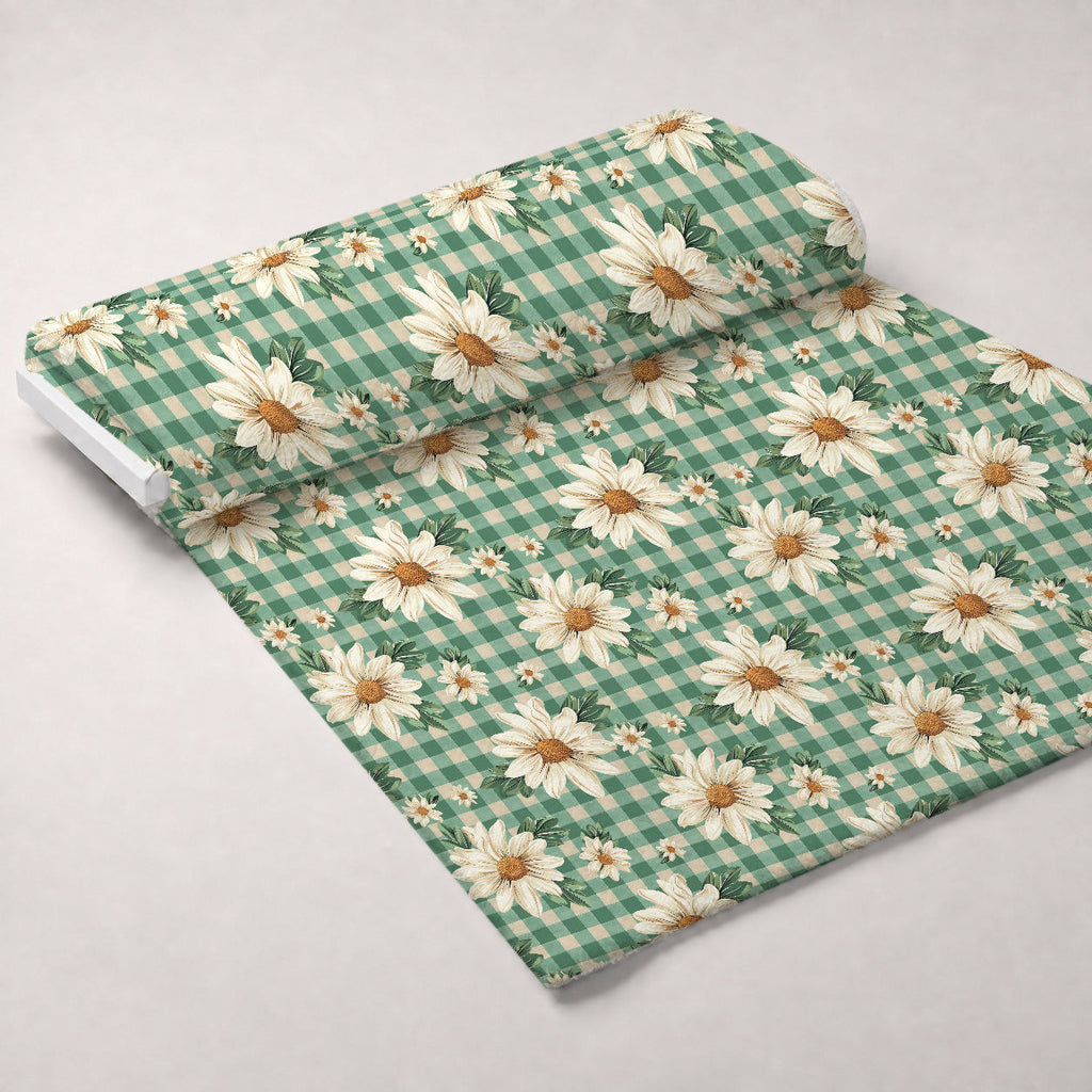 Gingham Daisies Pattern 2 Fleece Fabric — fleece fabric unrolled bolt preview (mv-fleece-v1:bolt)