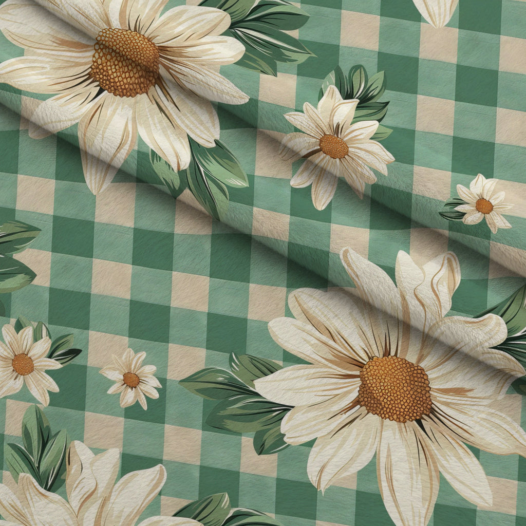 Gingham Daisies Pattern 2 Fleece Fabric — fleece fabric folded close-up preview (mv-fleece-v1:lying)