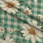 Gingham Daisies Pattern 2 Fleece Fabric — fleece fabric folded close-up preview (mv-fleece-v1:lying)