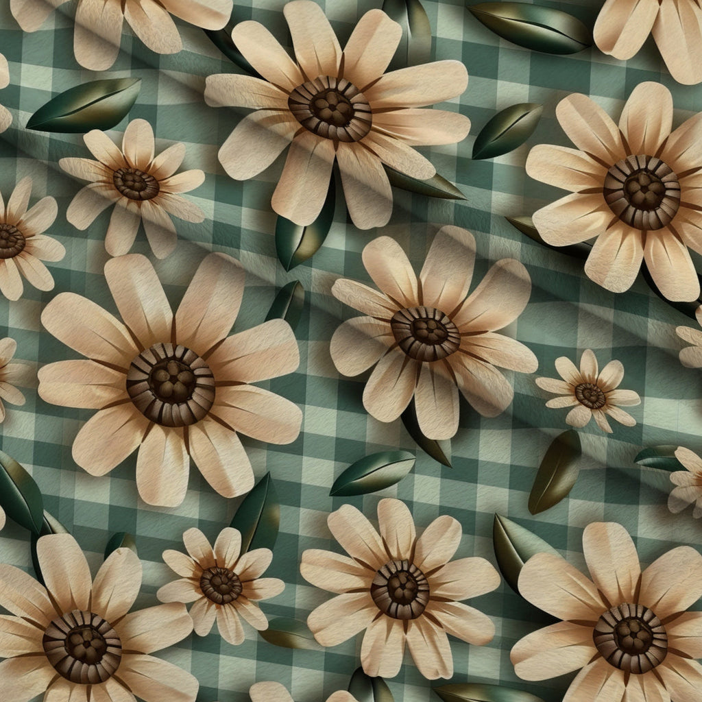 Gingham Daisies Pattern 3 Fleece Fabric — fleece fabric folded close-up preview (mv-fleece-v1:lying)