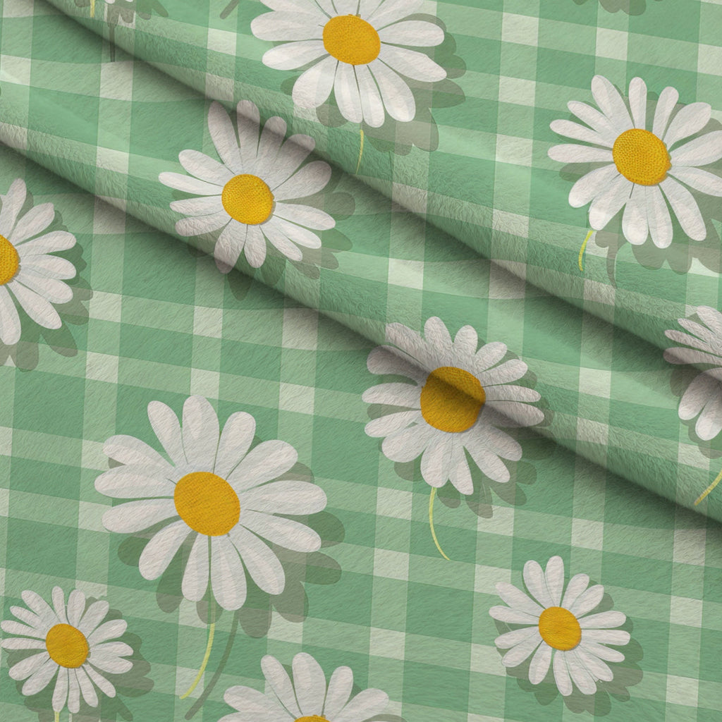 Gingham Daisies Pattern 4 Fleece Fabric — fleece fabric folded close-up preview (mv-fleece-v1:lying)