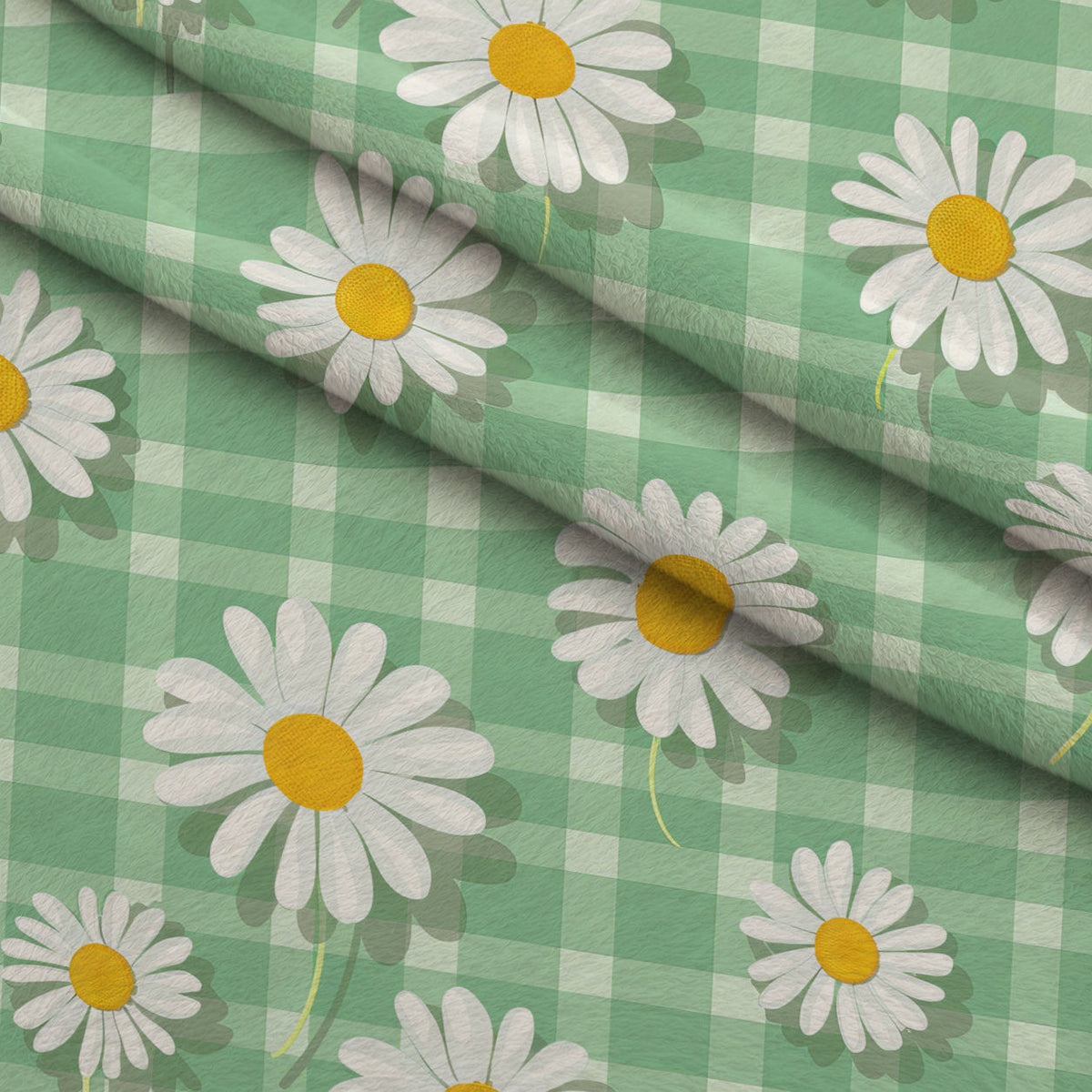 Gingham Daisies Pattern 4 Fleece Fabric — fleece fabric folded close-up preview (mv-fleece-v1:lying)