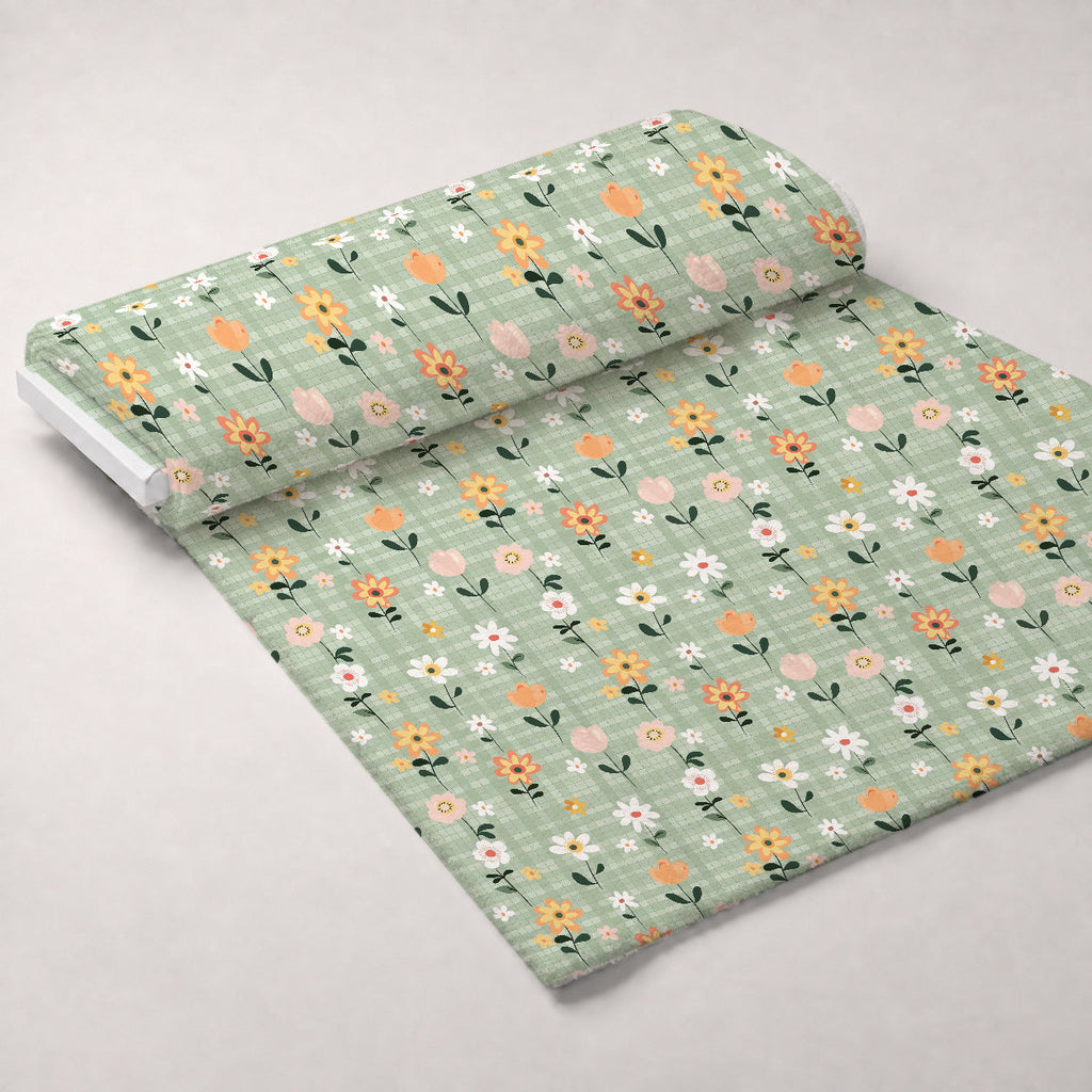 Gingham Daisies Pattern 5 Fleece Fabric — fleece fabric unrolled bolt preview (mv-fleece-v1:bolt)