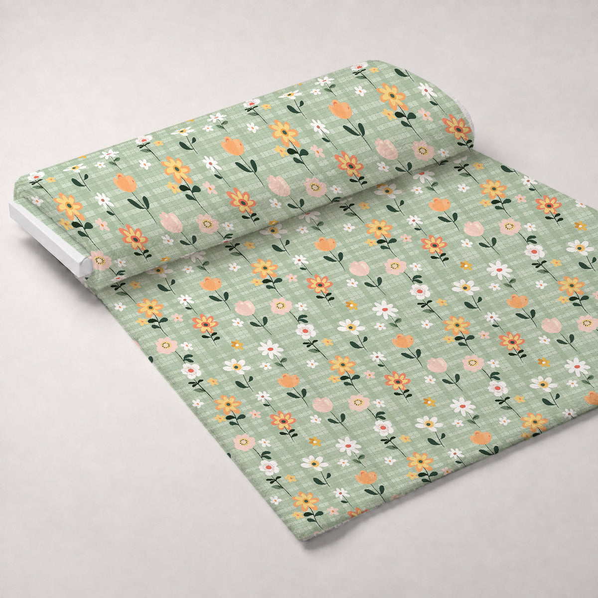 Gingham Daisies Pattern 5 Fleece Fabric — fleece fabric unrolled bolt preview (mv-fleece-v1:bolt)