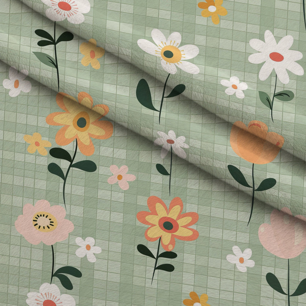 Gingham Daisies Pattern 5 Fleece Fabric — fleece fabric folded close-up preview (mv-fleece-v1:lying)