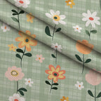 Gingham Daisies Pattern 5 Fleece Fabric — fleece fabric folded close-up preview (mv-fleece-v1:lying)