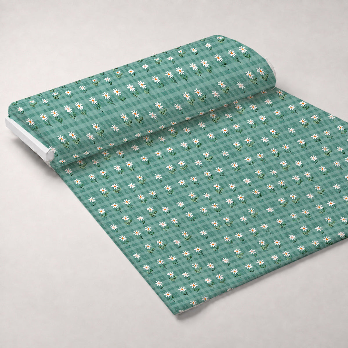 Gingham Daisies Pattern 6 Fleece Fabric — fleece fabric unrolled bolt preview (mv-fleece-v1:bolt)