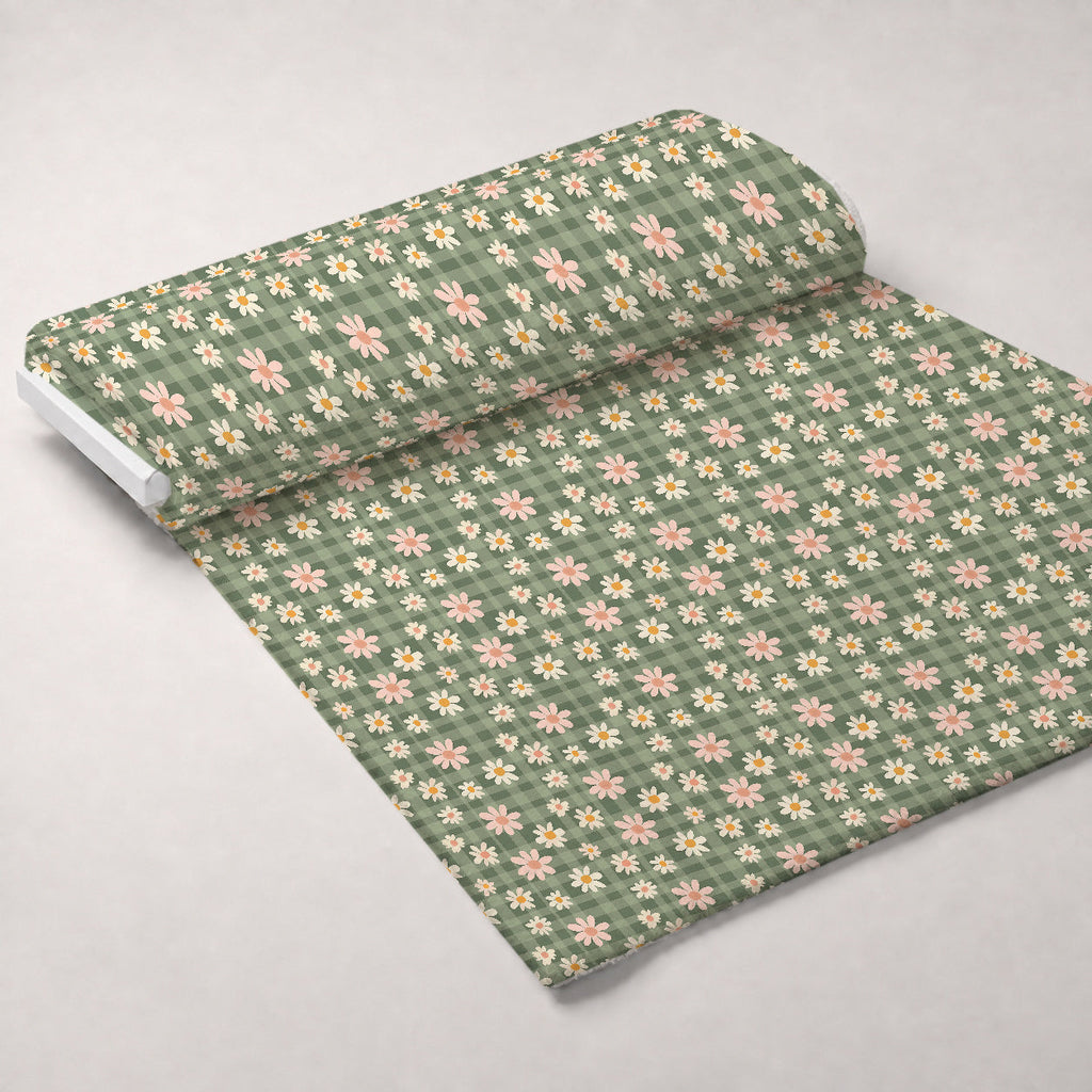 Gingham Daisies Pattern 7 Fleece Fabric — fleece fabric unrolled bolt preview (mv-fleece-v1:bolt)