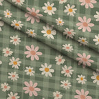 Gingham Daisies Pattern 7 Fleece Fabric — fleece fabric folded close-up preview (mv-fleece-v1:lying)